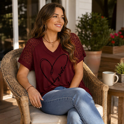 ⏰Last Day Sale 50% Off💃Elegant Lace Heart Tee