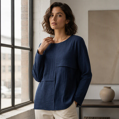 ⏰Last Day Sale 50% Off 💃Women's Crewneck Textured Patchwork Top