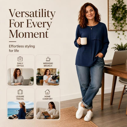 ⏰Last Day Sale 50% Off 💃Women's Crewneck Textured Patchwork Top