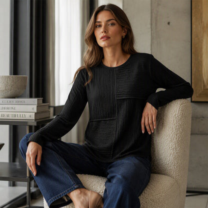 ⏰Last Day Sale 50% Off 💃Women's Crewneck Textured Patchwork Top