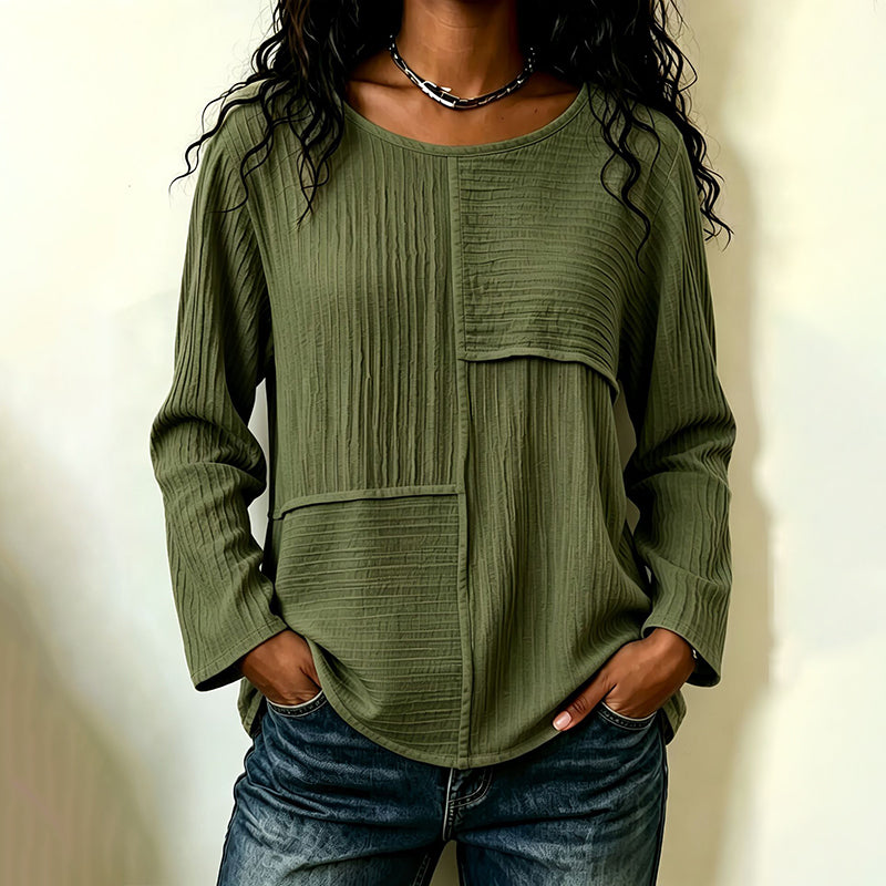 ⏰Last Day Sale 50% Off 💃Women's Crewneck Textured Patchwork Top
