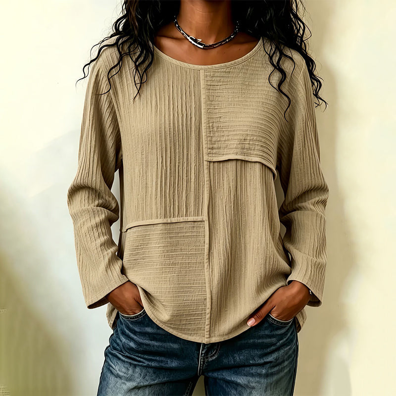 ⏰Last Day Sale 50% Off 💃Women's Crewneck Textured Patchwork Top