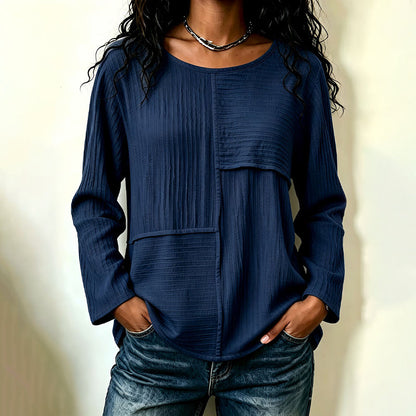 ⏰Last Day Sale 50% Off 💃Women's Crewneck Textured Patchwork Top