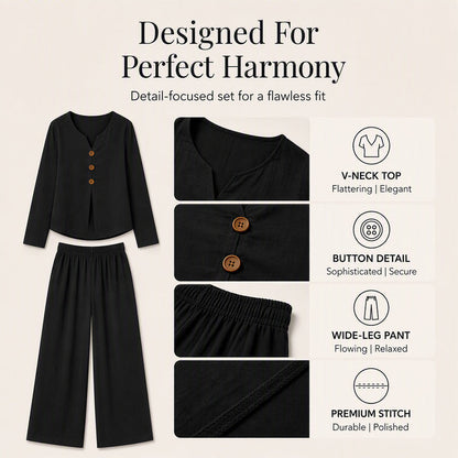 ⏰Last Day Sale 50% Off 💃 Women's V-Neck Long Sleeve Top & Wide-Leg Pants Set