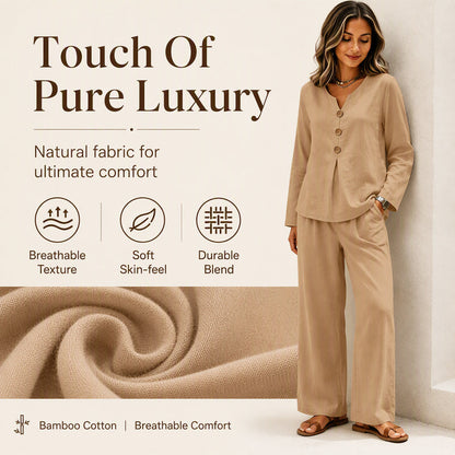 ⏰Last Day Sale 50% Off 💃 Women's V-Neck Long Sleeve Top & Wide-Leg Pants Set