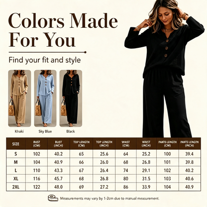 ⏰Last Day Sale 50% Off 💃 Women's V-Neck Long Sleeve Top & Wide-Leg Pants Set