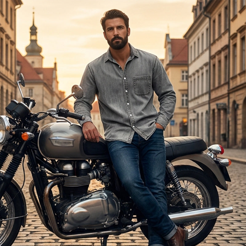 ⏰Last Day Sale 50% Off 💃 Men's Retro Washed Denim Shirt