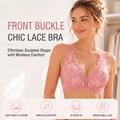 🌸 Women's Wire-Free Front Closure Lace Bra – Comfort, Support & Effortless Elegance