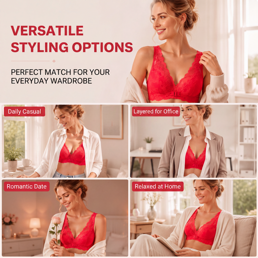🌸 Women's Wire-Free Front Closure Lace Bra – Comfort, Support & Effortless Elegance