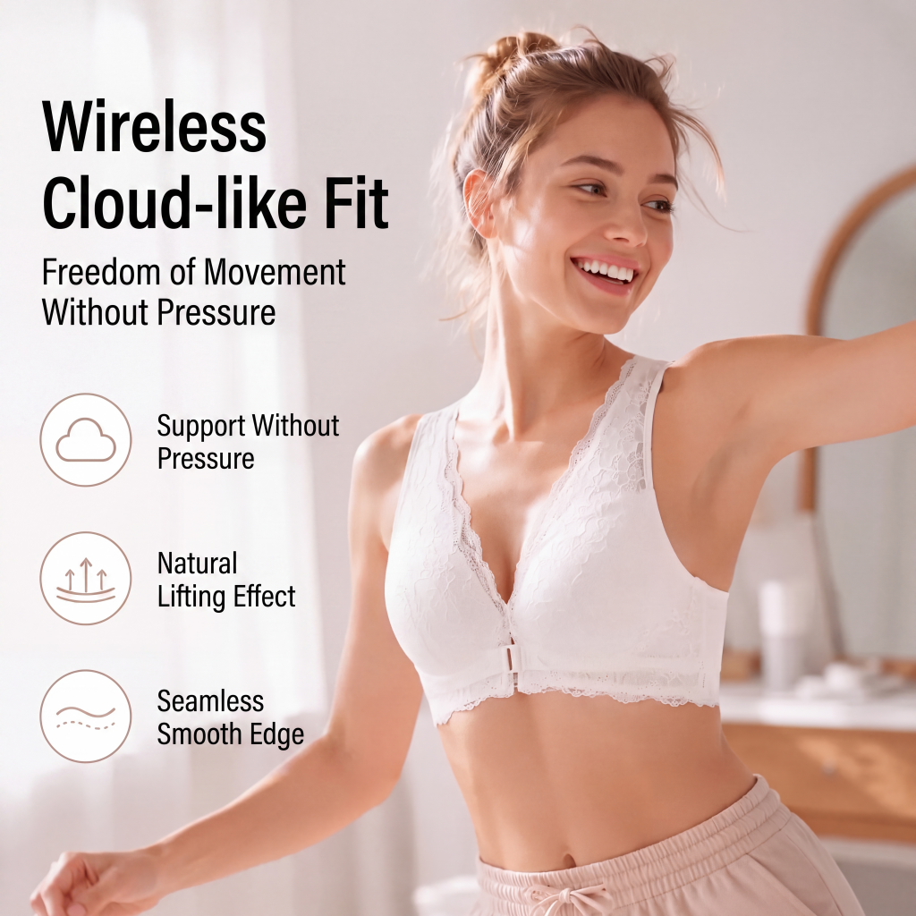 🌸 Women's Wire-Free Front Closure Lace Bra – Comfort, Support & Effortless Elegance