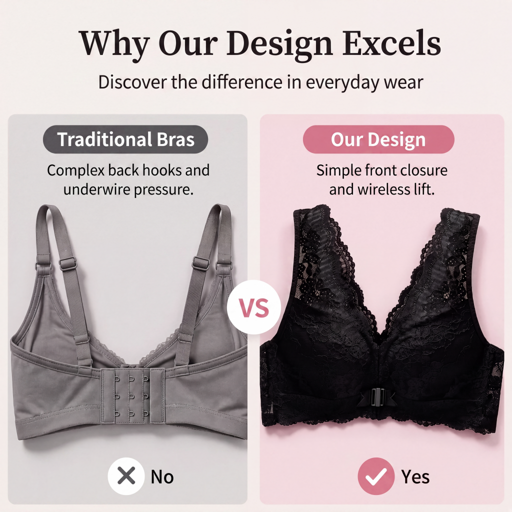 🌸 Women's Wire-Free Front Closure Lace Bra – Comfort, Support & Effortless Elegance