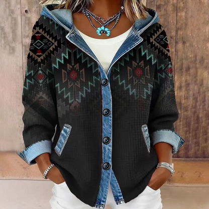 ⏰Last Day Sale 50% Off💃 Women's Denim Patchwork Hooded Jacket