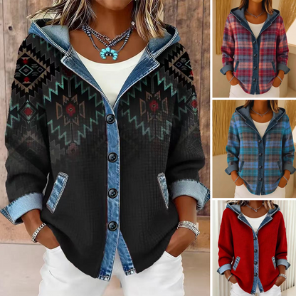 ⏰Last Day Sale 50% Off💃 Women's Denim Patchwork Hooded Jacket