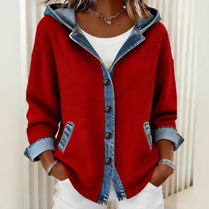 ⏰Last Day Sale 50% Off💃 Women's Denim Patchwork Hooded Jacket