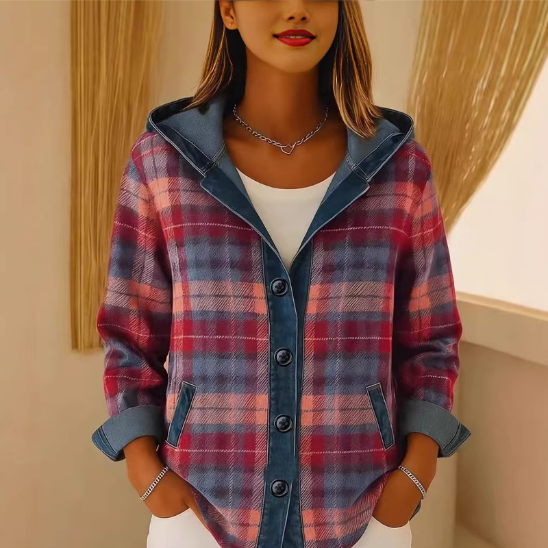 ⏰Last Day Sale 50% Off💃 Women's Denim Patchwork Hooded Jacket