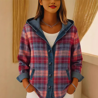 ⏰Last Day Sale 50% Off💃 Women's Denim Patchwork Hooded Jacket