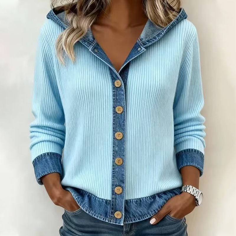 ⏰Last Day Sale 50% Off💃 Women's Denim Patchwork Hooded Jacket
