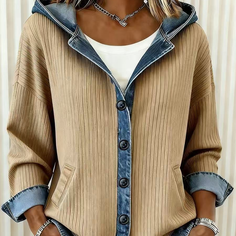 ⏰Last Day Sale 50% Off💃 Women's Denim Patchwork Hooded Jacket