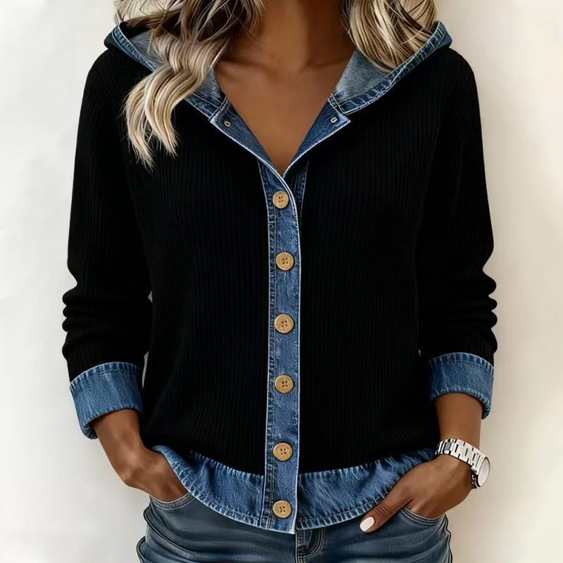⏰Last Day Sale 50% Off💃 Women's Denim Patchwork Hooded Jacket