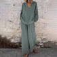 ⌛Limited-Time Offer🛍️ Casual Solid Color V-Neck Long Sleeve Top & Wide-Leg Pants Set