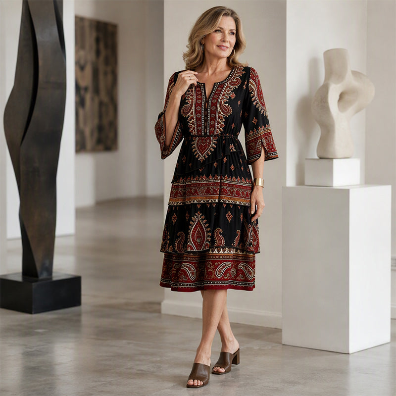⏰Last Day Sale 50% Off💃Women’s Bohemian V-Neck Tiered Ruffle Dress