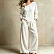 ⭐Women's Off-Shoulder Top & Wide-Leg Pants Set– Effortless Chic Meets Everyday Comfort