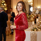 ⏰Last Day Sale 50% Off💃Women's Elegant Draped Neck Sequin Sleeve Dress