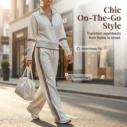 👚Seasonal Style - Half-Zip Top & Wide-Leg Pants Set – Cozy Turtleneck or Breezy V-Neck Styling