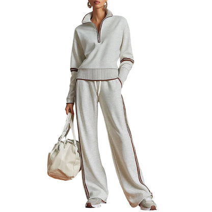 👚Seasonal Style - Half-Zip Top & Wide-Leg Pants Set – Cozy Turtleneck or Breezy V-Neck Styling