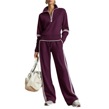 👚Seasonal Style - Half-Zip Top & Wide-Leg Pants Set – Cozy Turtleneck or Breezy V-Neck Styling