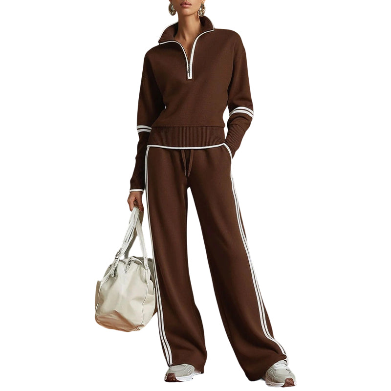 👚Seasonal Style - Half-Zip Top & Wide-Leg Pants Set – Cozy Turtleneck or Breezy V-Neck Styling