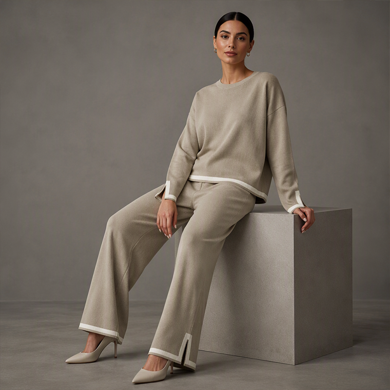 👚New Arrivals - Top & Wide-Leg Trousers Set – Contrast Drawstring Details & Versatile Pockets for Coffee Runs or Lounging