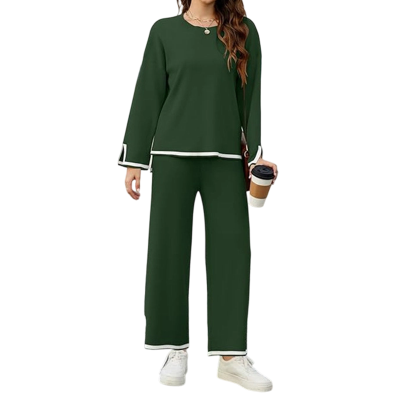 👚New Arrivals - Top & Wide-Leg Trousers Set – Contrast Drawstring Details & Versatile Pockets for Coffee Runs or Lounging
