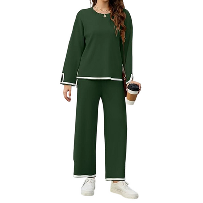 👚New Arrivals - Top & Wide-Leg Trousers Set – Contrast Drawstring Details & Versatile Pockets for Coffee Runs or Lounging