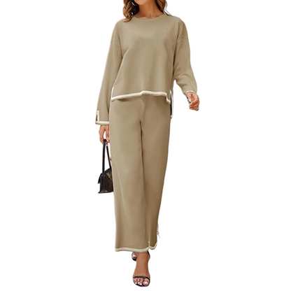 👚New Arrivals - Top & Wide-Leg Trousers Set – Contrast Drawstring Details & Versatile Pockets for Coffee Runs or Lounging