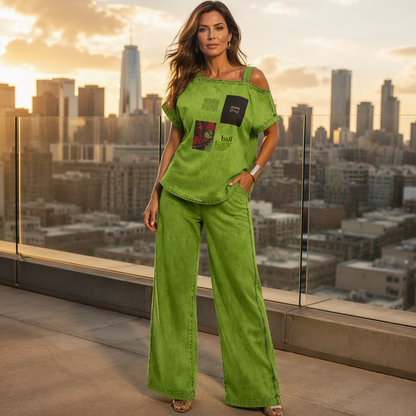 👖 LIMITED-TIME 50% OFF! ✨ Women's Off Shoulder Top & Wide Leg Pants