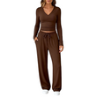 👚 Women's V-Neck Long-Sleeve Top & Wide-Leg Pants Set – Effortless Autumn Elegance