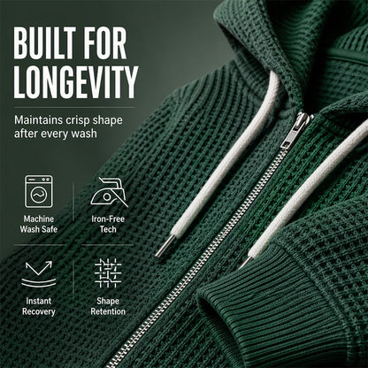 🍂Men's Full -Zip Waffle Knit Hooded Sweatshirt – Cozy Comfort Meets Everyday Style