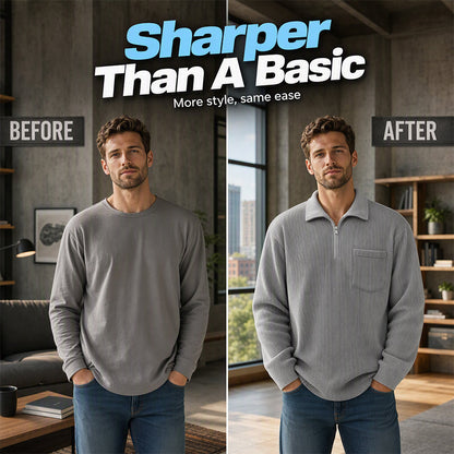 🍂 Men's Casual Ribbed Half Zip Sweater – Smart Comfort for Cooler Days