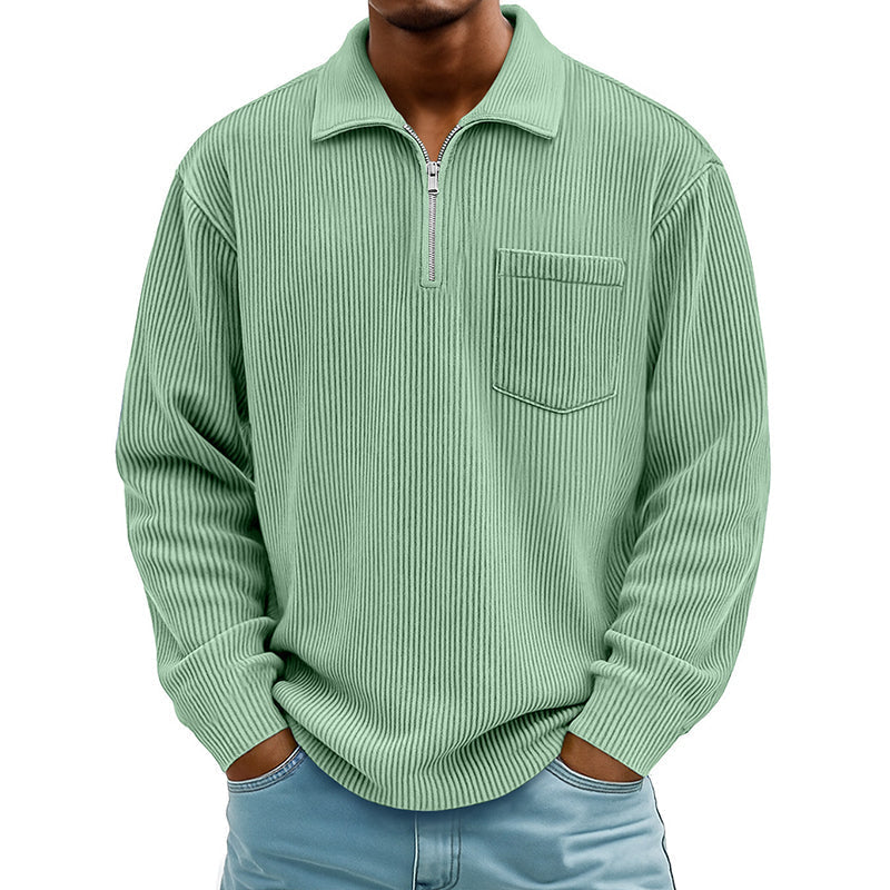 🍂 Men's Casual Ribbed Half Zip Sweater – Smart Comfort for Cooler Days