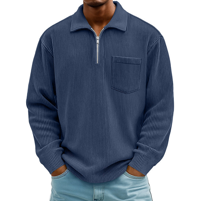 🍂 Men's Casual Ribbed Half Zip Sweater – Smart Comfort for Cooler Days