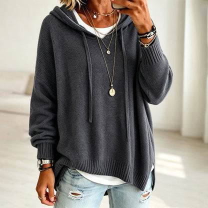 🍂 Women’s Casual Hooded Knit Sweater – Cozy Comfort Meets Effortless Autumn Style