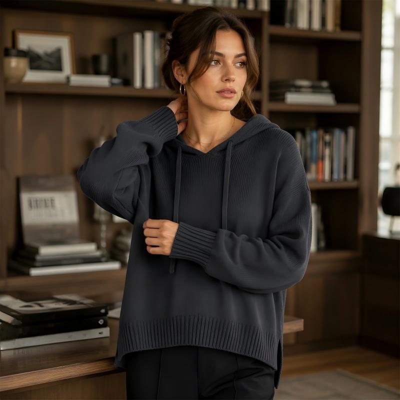 🍂 Women’s Casual Hooded Knit Sweater – Cozy Comfort Meets Effortless Autumn Style