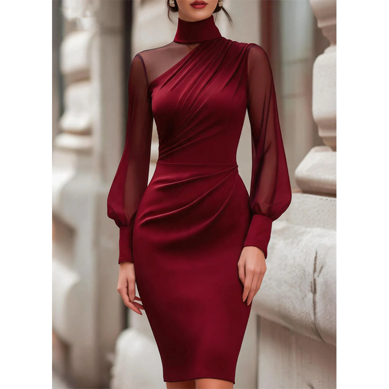 🌸Hot Sale 50% OFF💖Women's Mock Neck Mesh Bodycon Dress