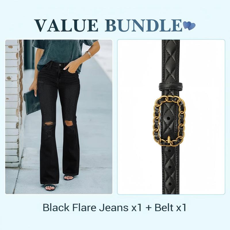 ⌛Limited-Time Offer🛍️Women's High-Waist Distressed Flare Jeans