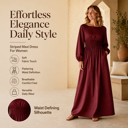 👖 LIMITED-TIME 50% OFF! ✨ Women's Striped Elastic Waist Maxi Dress
