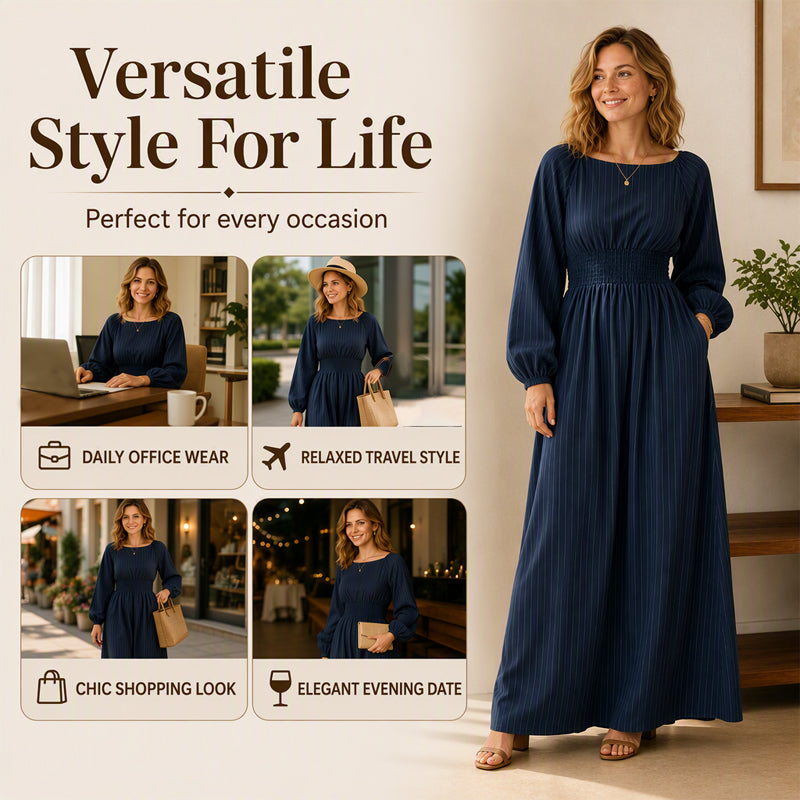 👖 LIMITED-TIME 50% OFF! ✨ Women's Striped Elastic Waist Maxi Dress