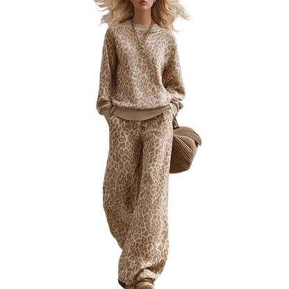 🌸Hot Sale 50% OFF💖Women's Leopard Print Sweatshirt & Wide-Leg Pants Set