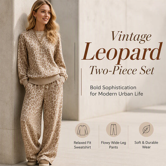 🌸Hot Sale 50% OFF💖Women's Leopard Print Sweatshirt & Wide-Leg Pants Set