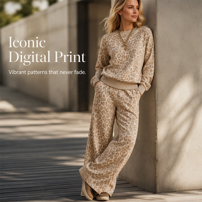 🌸Hot Sale 50% OFF💖Women's Leopard Print Sweatshirt & Wide-Leg Pants Set